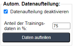 Screenshot der Auswahl zur automatischen Datenaufteilung